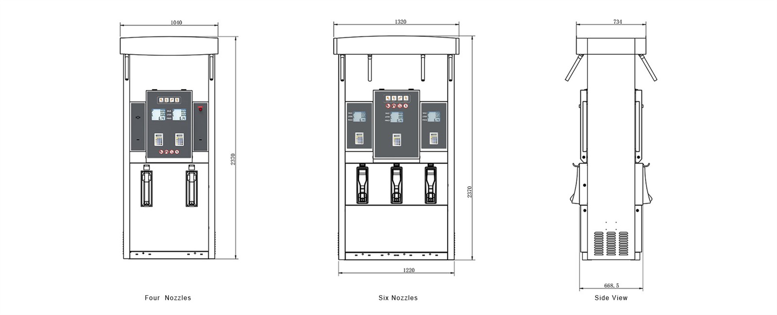 fuel station dispenser size